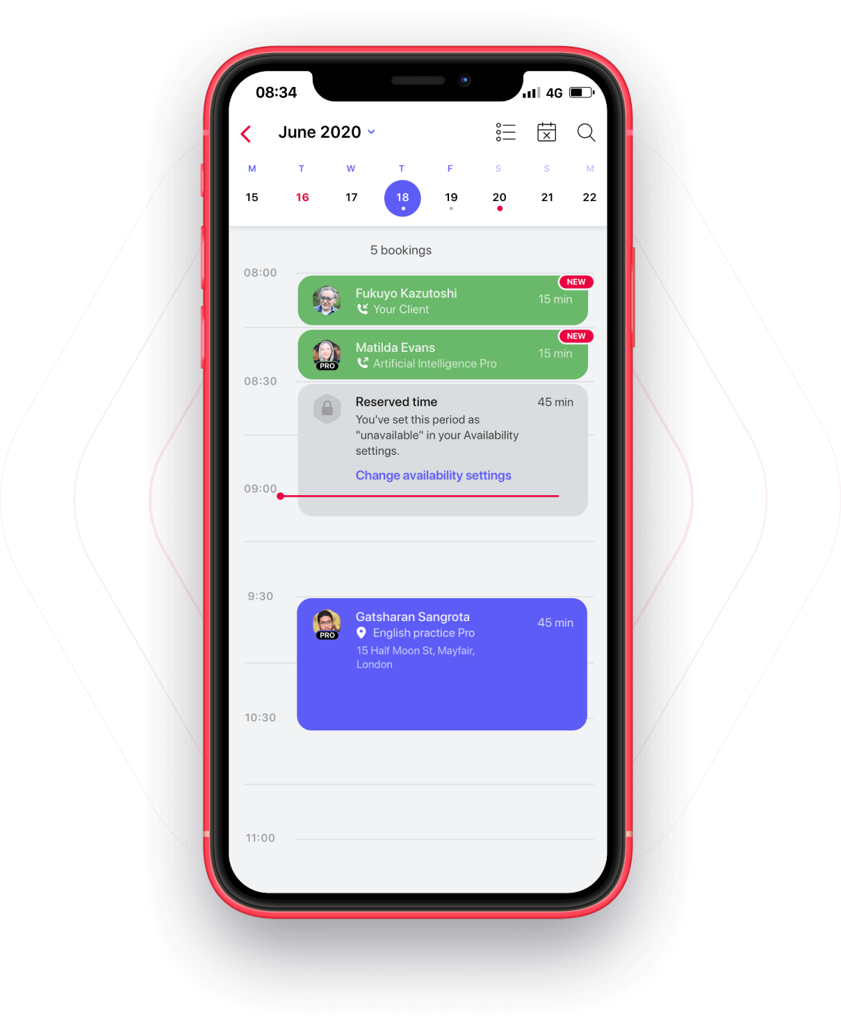 Calendar, bookings and reminders